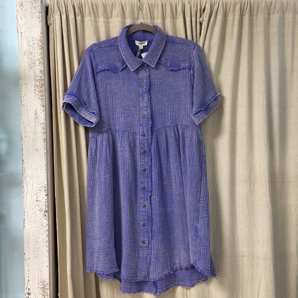 Umgee Full Size Cotton Gauze Mineral Wash Button Down Shirt Plus Size main image 1